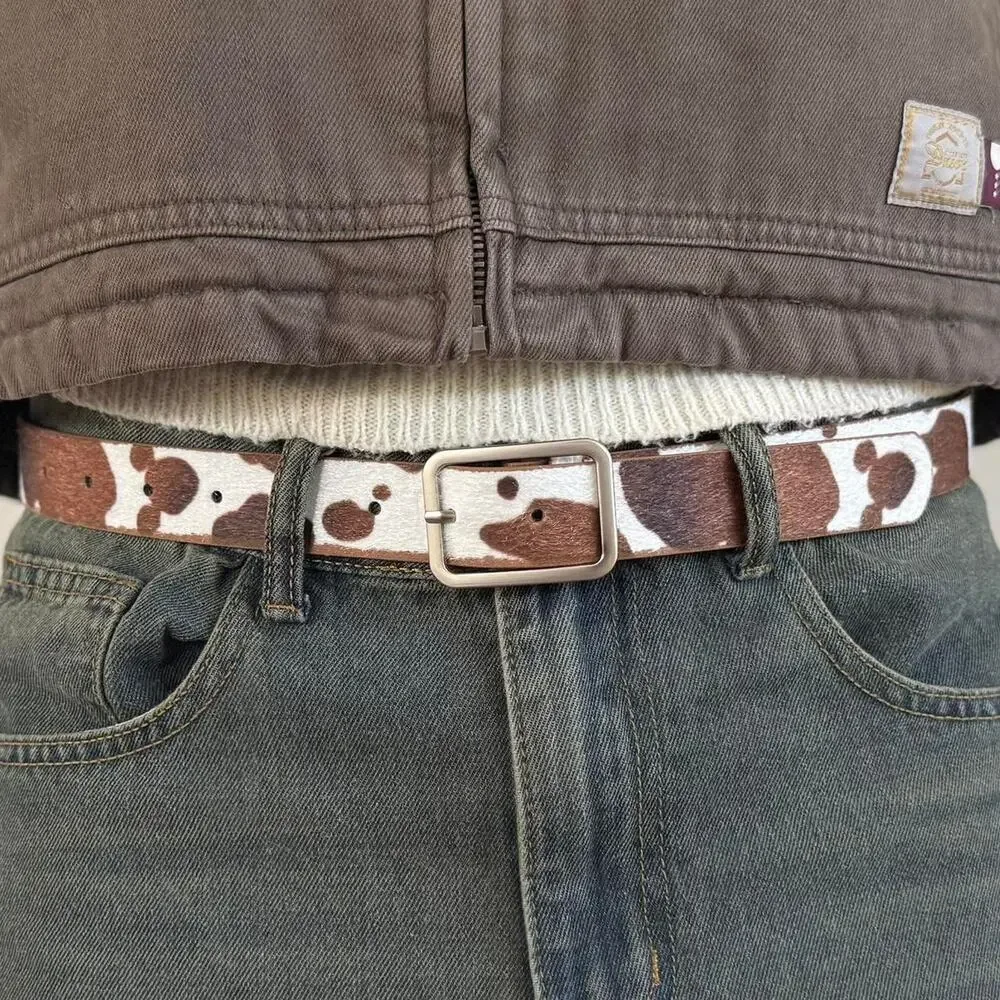 y2k western brown and white cow print cowboy boho belt